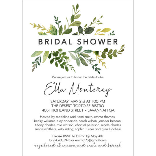Greenery Framed Bridal Shower Invitations